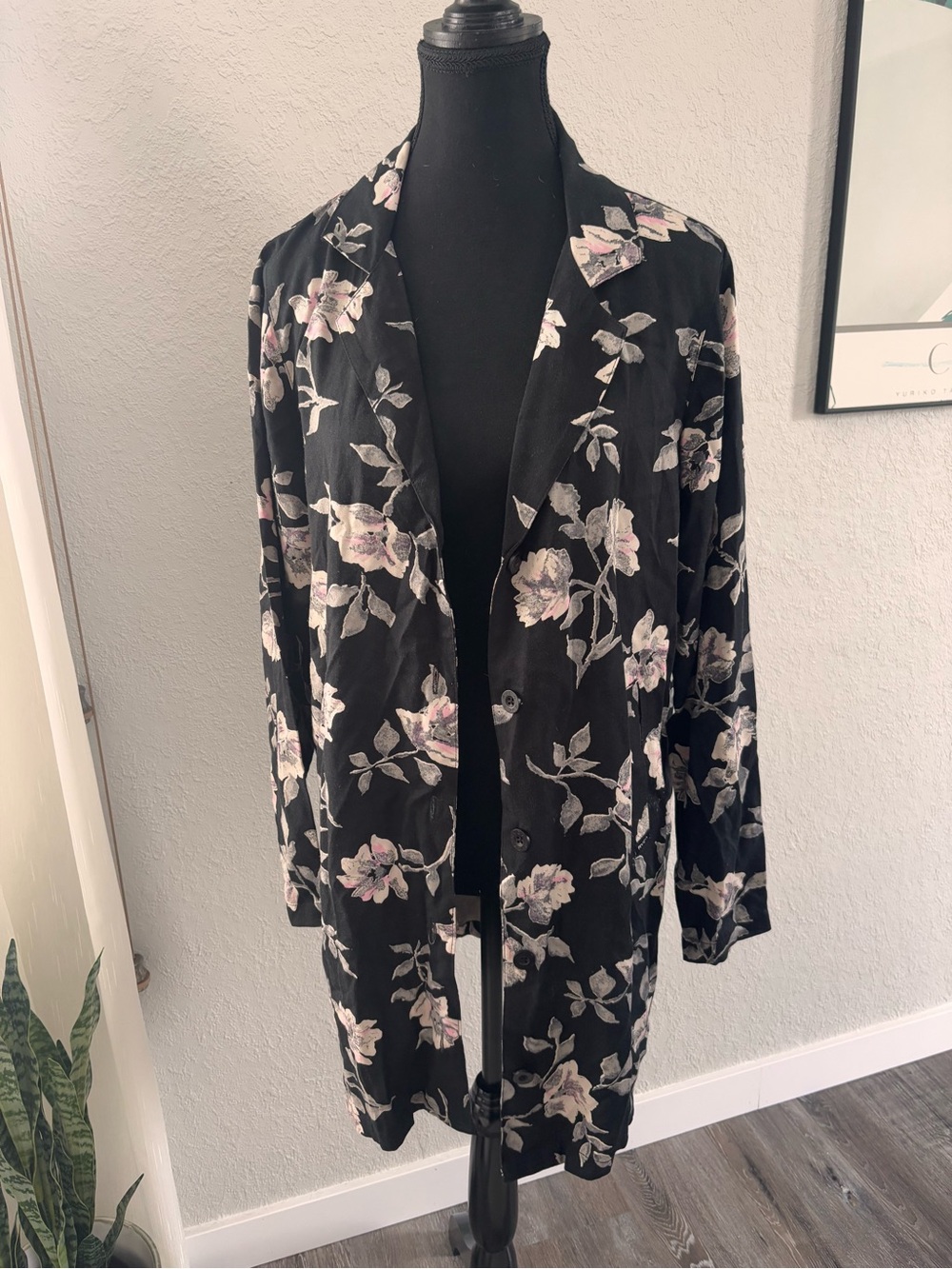 FREE with $50 purchase - Floral Button-Front Black Longline Blouse